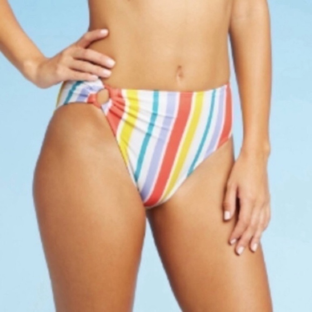 Xhilaration High Waisted Rainbow Stripe Bikini Bottom Women’s XS Retro High Rise